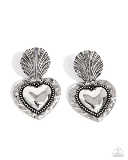 Mythical Moment - Silver Heart Post Earrings - Paparazzi Accessories