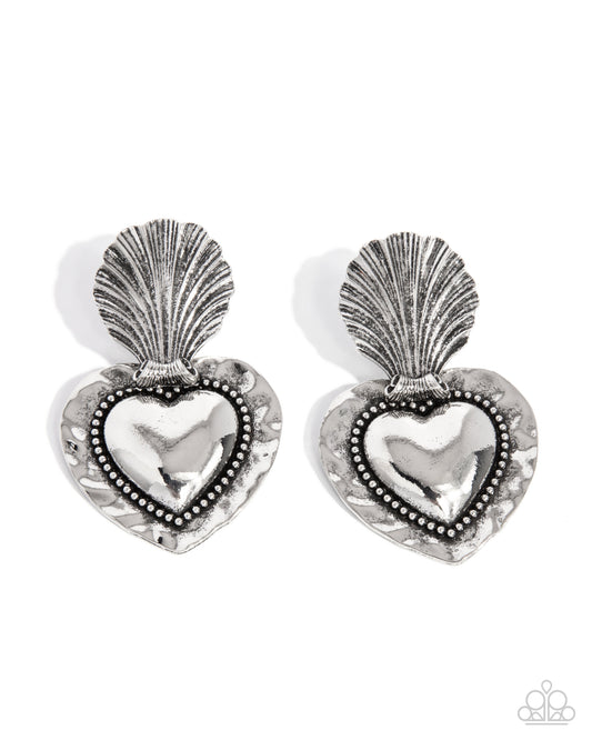 Mythical Moment - Silver Heart Post Earrings - Paparazzi Accessories