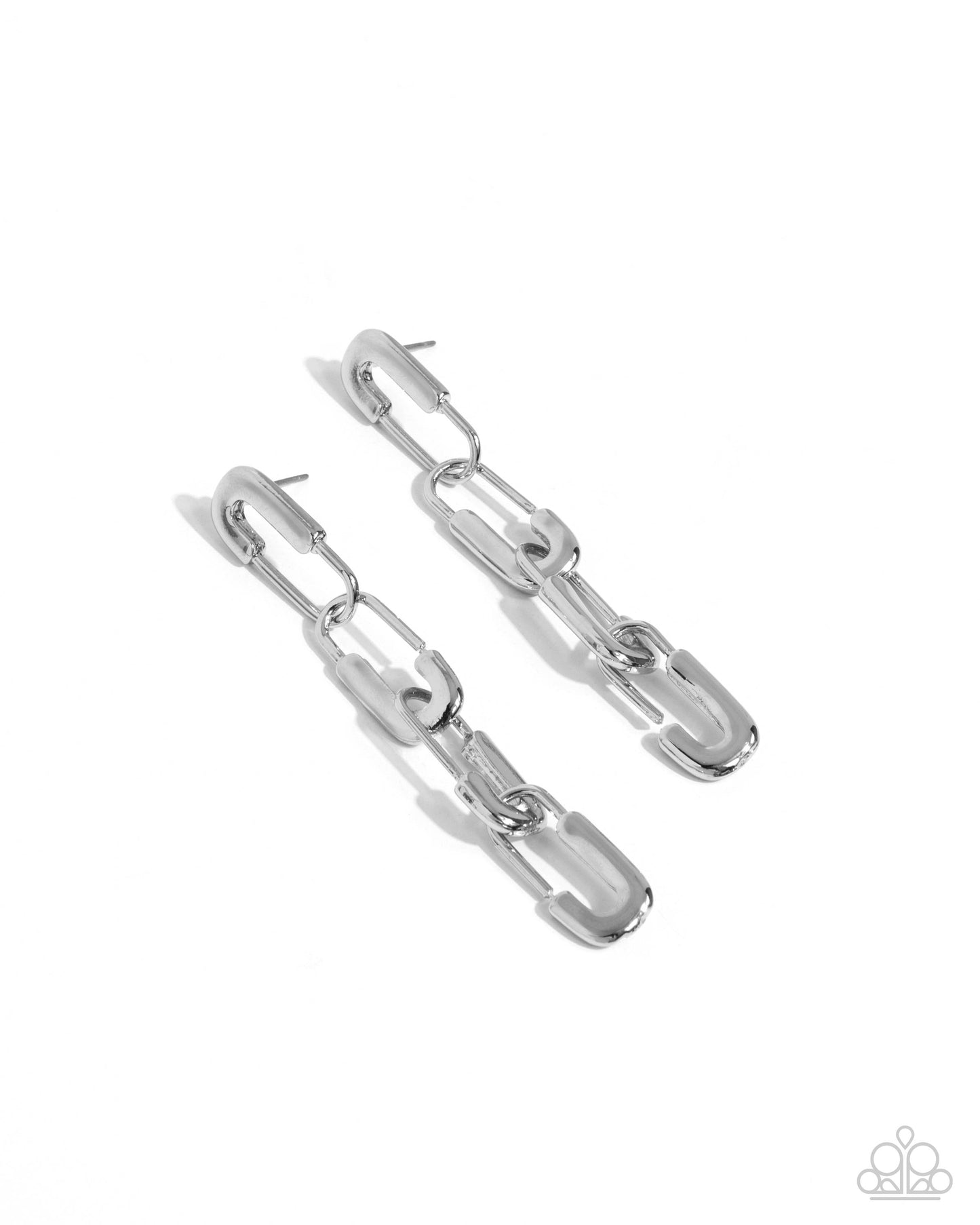 Linked Launch - Silver Safety Pin Post Earrings - Paparazzi Accessories