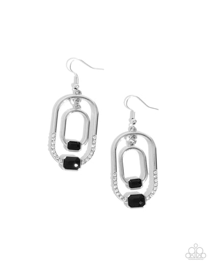 Matching Magic - Black Onyx Gem Silver Fishhook Earrings - Paparazzi Accessories