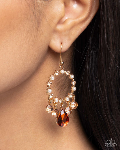 Regency Radiance - Brown Rhinestone, White Pearl, Gold Fishhook Earrings - Paparazzi Accessories