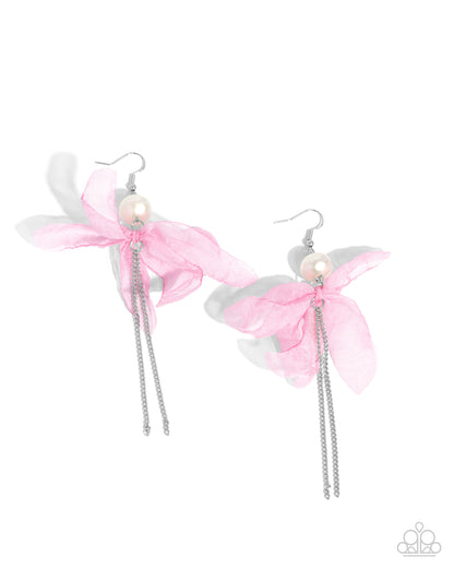 Ballerina Build - Pink Chiffon Fishhook Earrings - Paparazzi Accessories