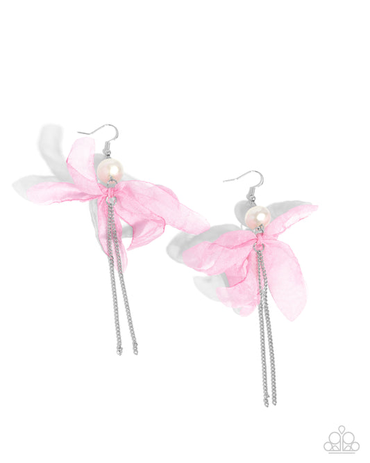 Ballerina Build - Pink Chiffon Fishhook Earrings - Paparazzi Accessories