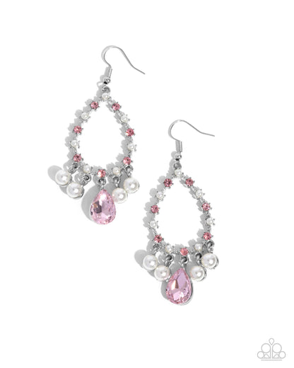 Baroness Behavior - Pink Rhinestone Silver Fishhook Earrings - Paparazzi Accessories