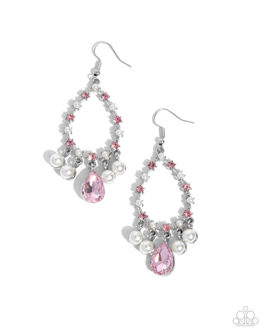 Baroness Behavior - Pink Rhinestone Silver Fishhook Earrings - Paparazzi Accessories