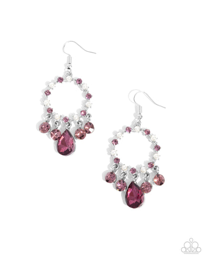 Regency Radiance - Purple Rhinestone White Pearl Silver Fishhook Earrings - Paparazzi Accessories