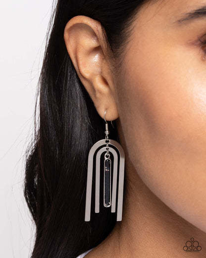 Coarse Conversation - Black Marbled Earrings - Paparazzi Accessories