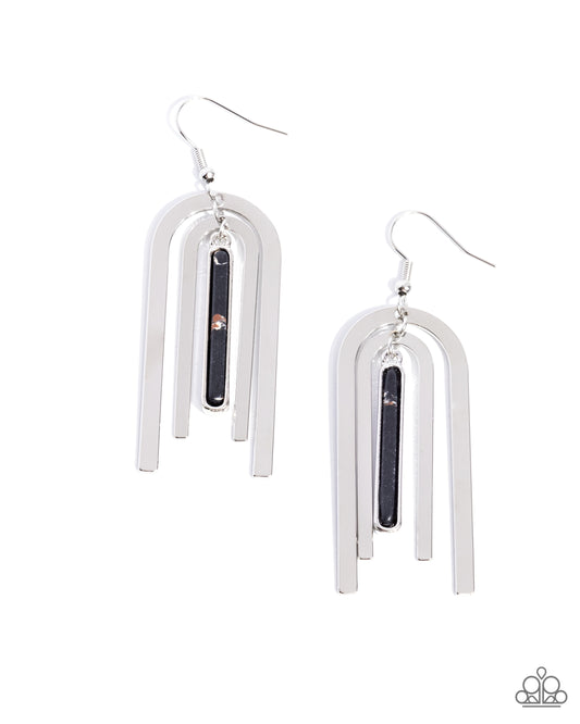 Coarse Conversation - Black Marbled Earrings - Paparazzi Accessories