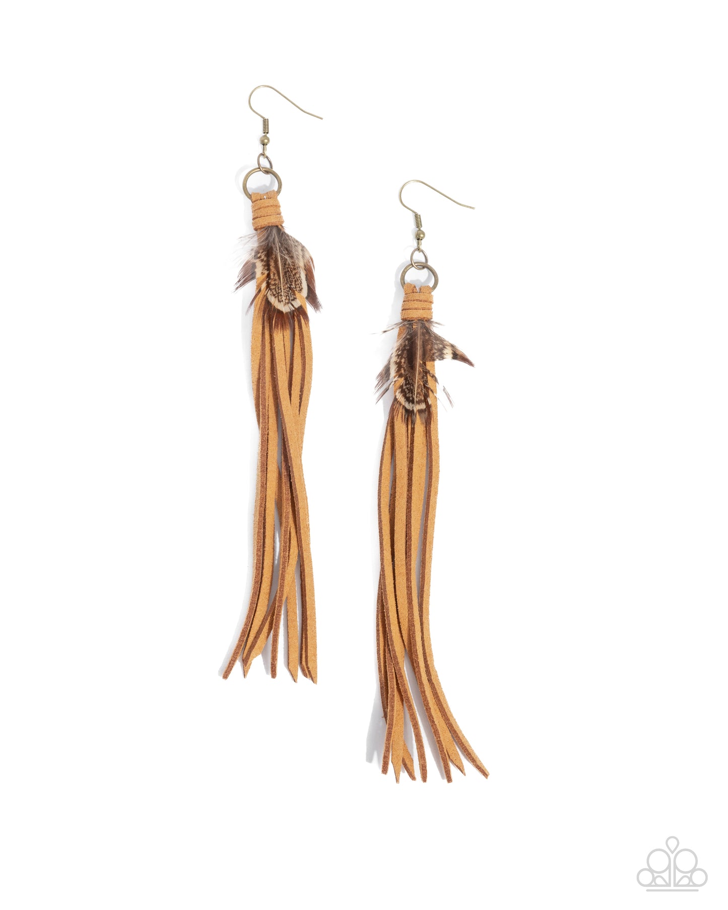 Feathered Festivity - Brass, Feather, & Suede Fishhook Earrings - Paparazzi Accessories