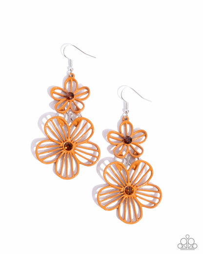 Textured Tiers - Orange Dipped Flower Fishhook Earrings - Paparazzi Accessories