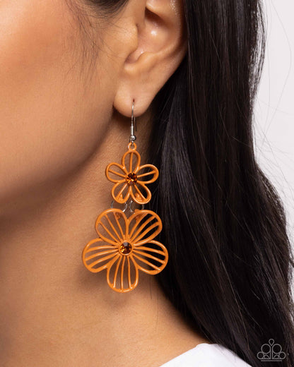 Textured Tiers - Orange Dipped Flower Fishhook Earrings - Paparazzi Accessories