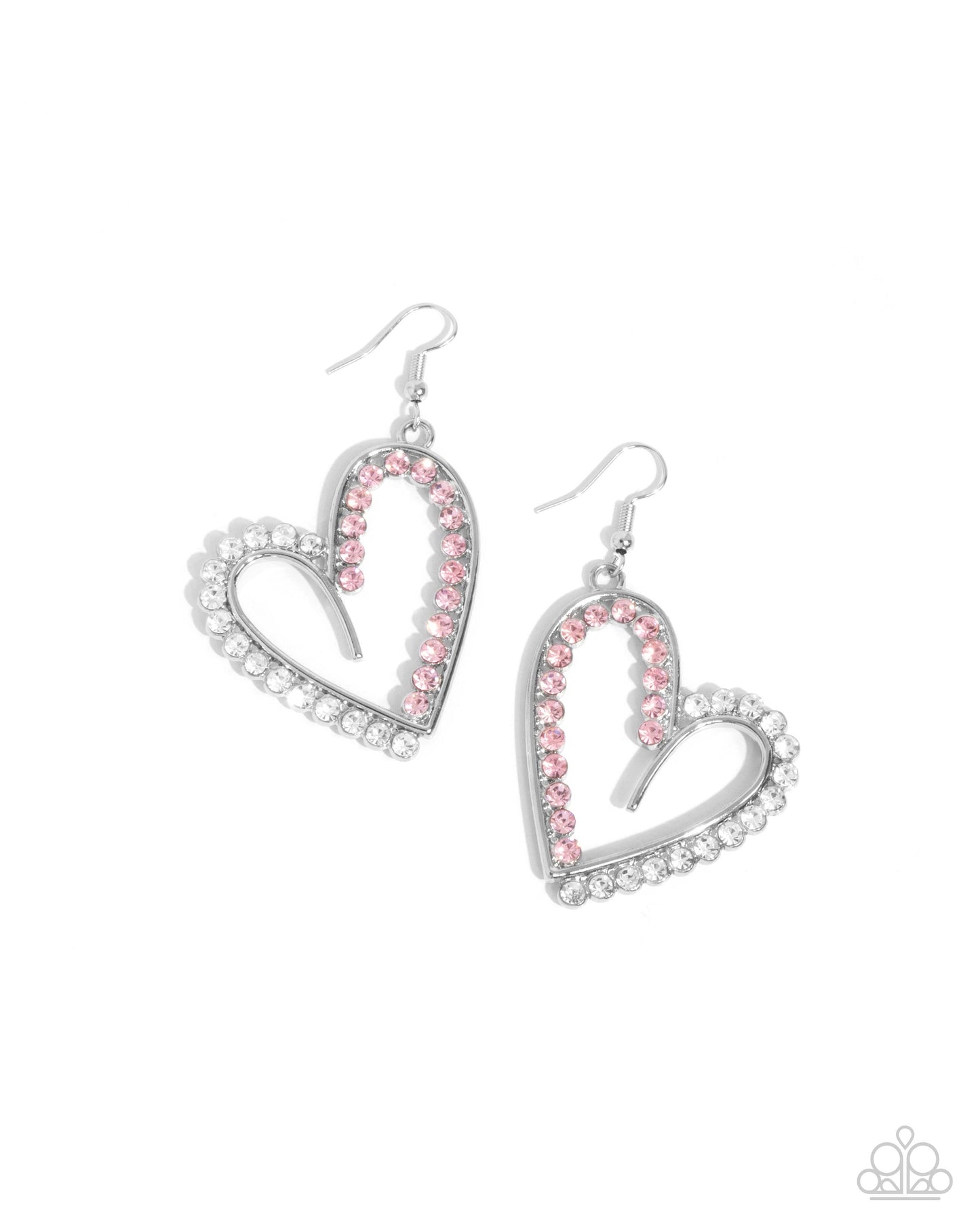 Tender Tendency - Pink and White Rhinestone, Silver Heart Earrings - Paparazzi Accessories