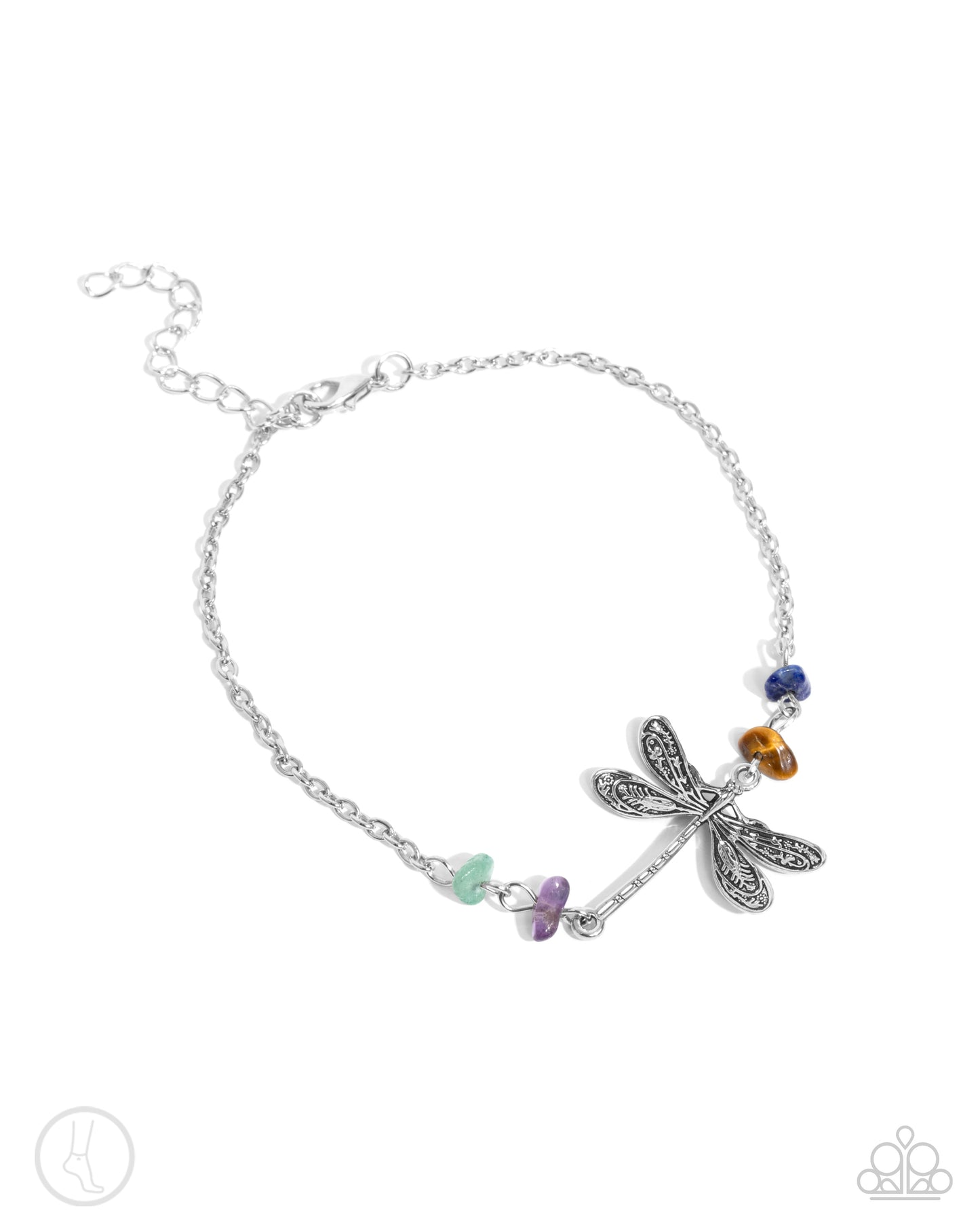 Dragonfly Dawn - Multi Stone Silver Clasp Anklet - Paparazzi Accessories