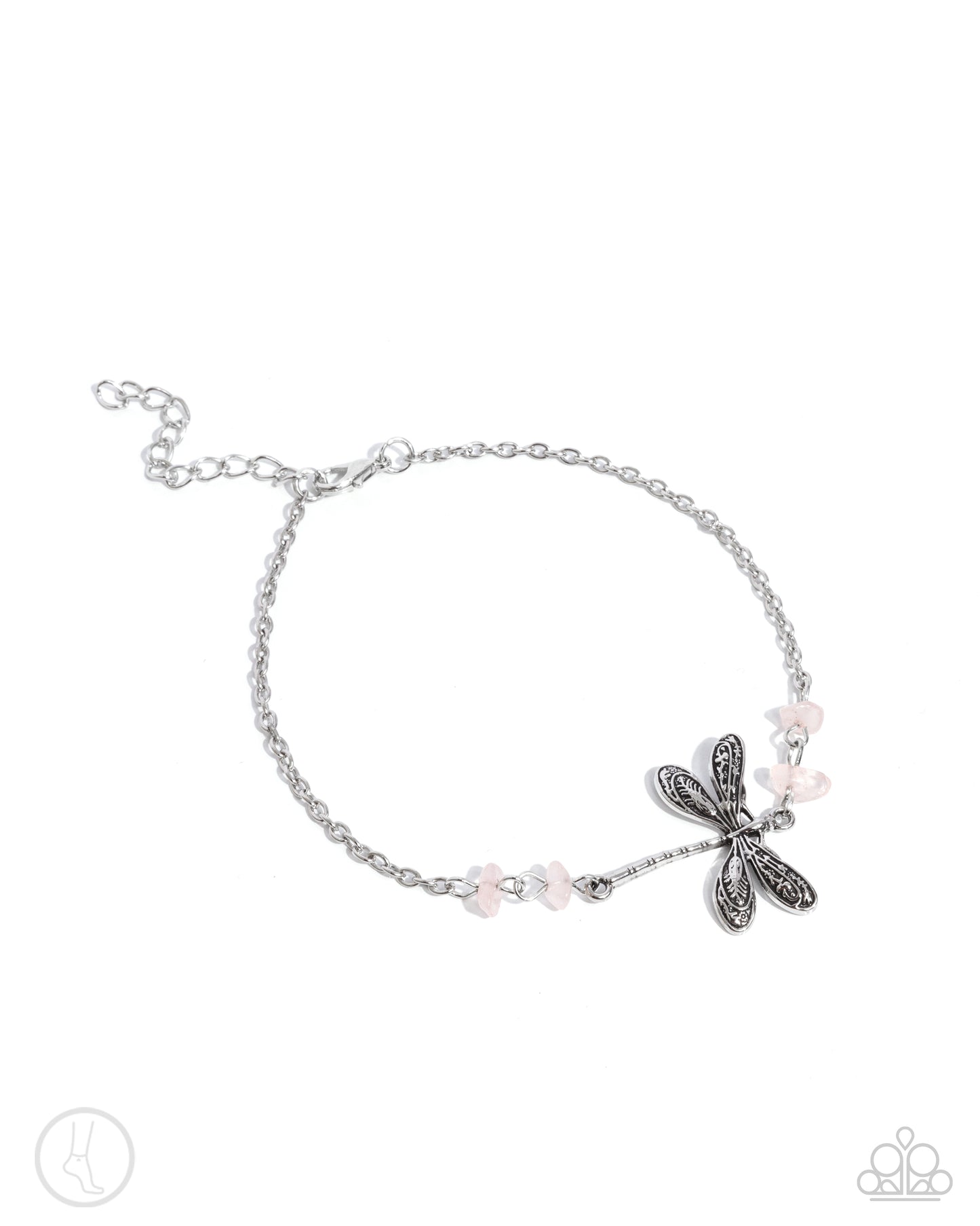 Dragonfly Dawn - Pink Stone Silver Clasp Anklet - Paparazzi Accessories