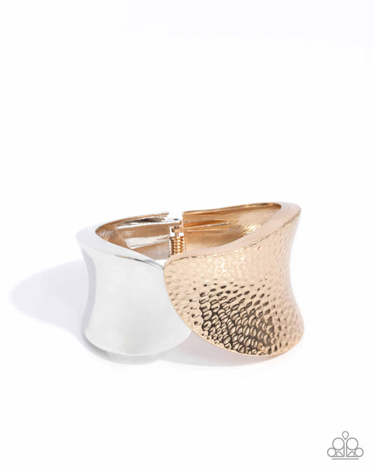 Burnished Balance - Multi - Mixed Metal Silver & Gold Hinge Bracelet - Paparazzi Accessories
