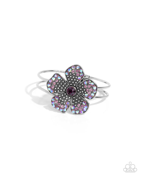 Bedazzled Bloom - Purple Rhinestone Flower Hinge Bracelet - Paparazzi Accessories