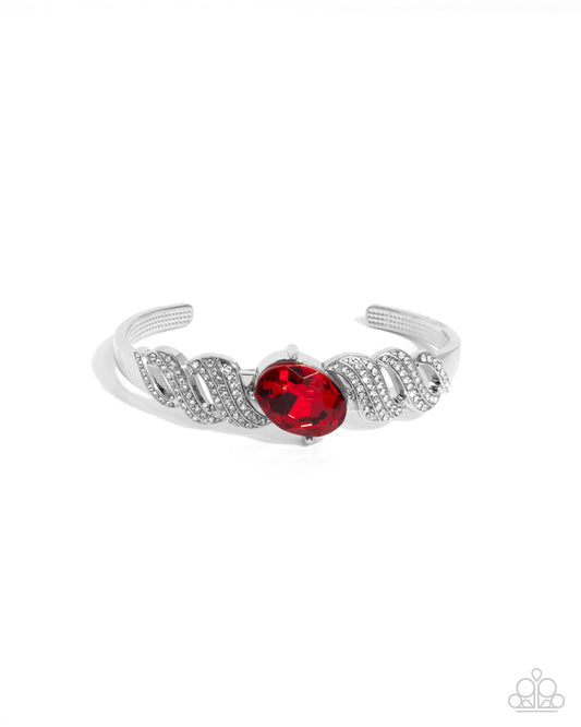 Sentimental Society - Red Gem Silver Cuff Bracelet - Paparazzi Accessories