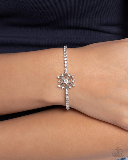 Snow Angel Shimmer - White Rhinestone Sliding Bead Closure Bracelet - Paparazzi Accessories