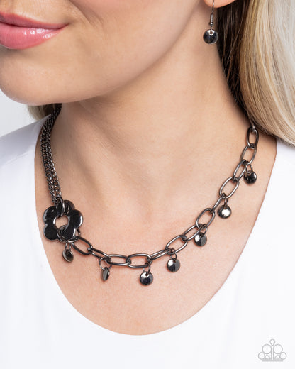 Magic Merger - Black - Gunmetal Necklace - Paparazzi Accessories