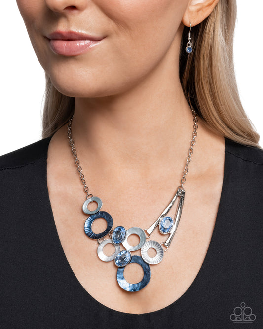 Compelling Circles - Blue Rhinestone & Enamel Silver Necklace - Paparazzi Accessories