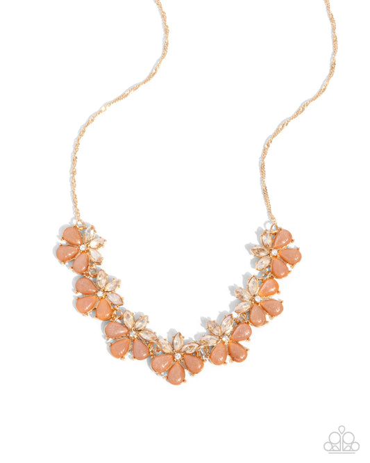 Consistent Chic - Orange Glitter-Infused Gem Flower Necklace - Paparazzi Accessories