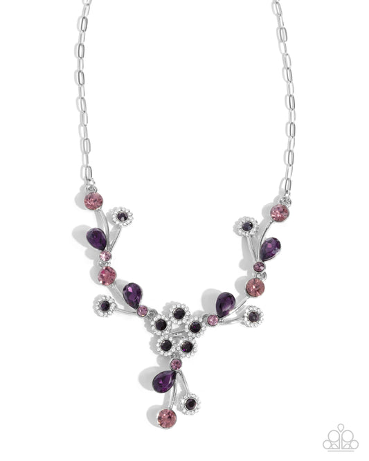 Blossom Queen - Purple Rhinestone Silver Necklace - Paparazzi Accessories