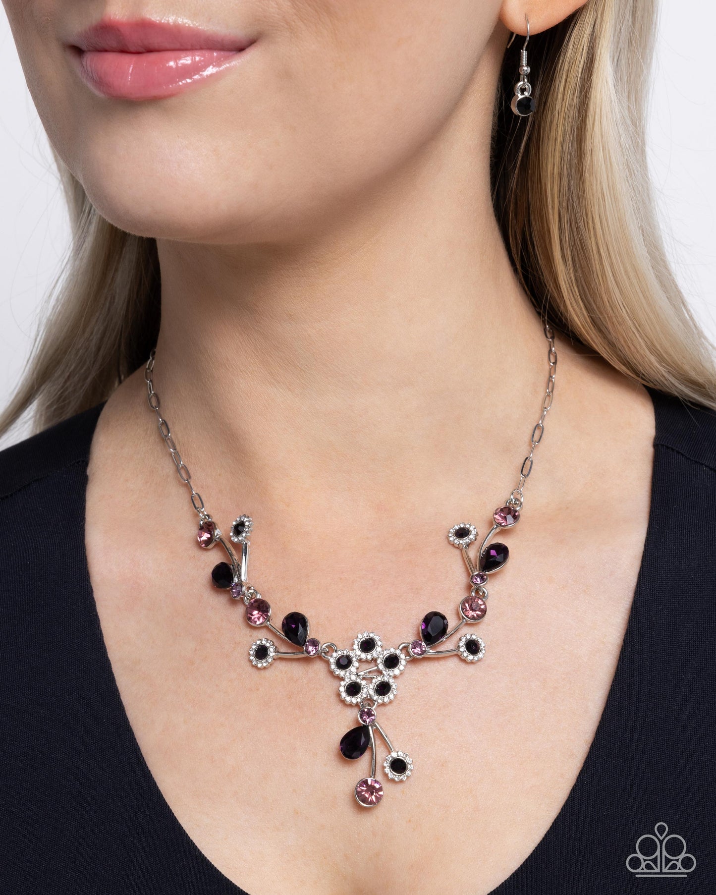 Blossom Queen - Purple Rhinestone Silver Necklace - Paparazzi Accessories