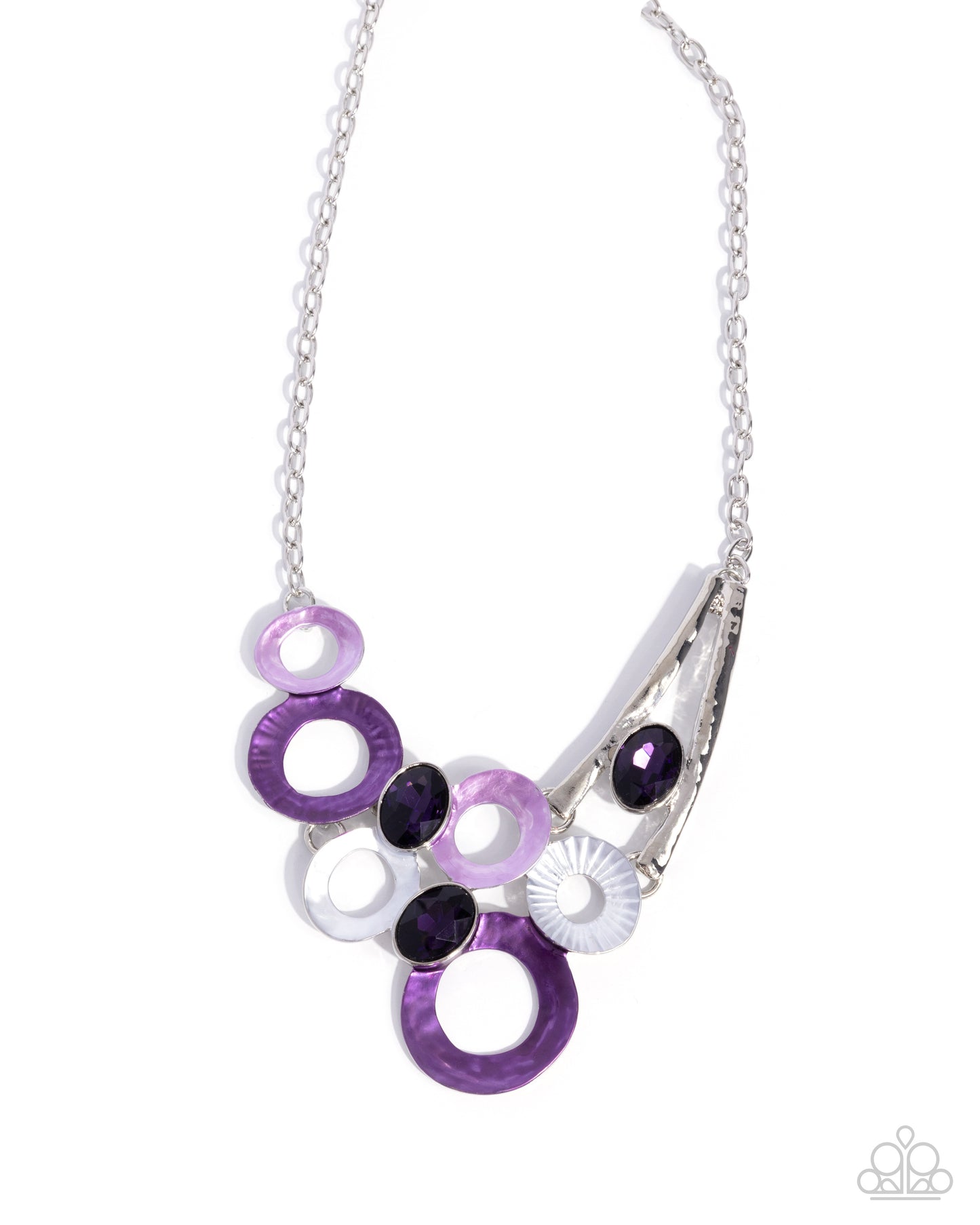 Compelling Circles - Purple Rhinestone Silver Necklace - Paparazzi Accessories