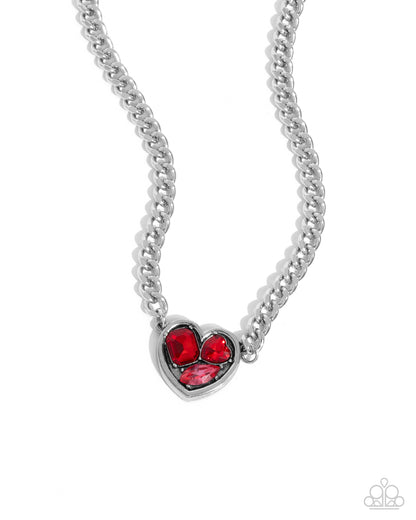 Tasteful Triad - Red Rhinestone Heart Silver Necklace - Paparazzi Accessories