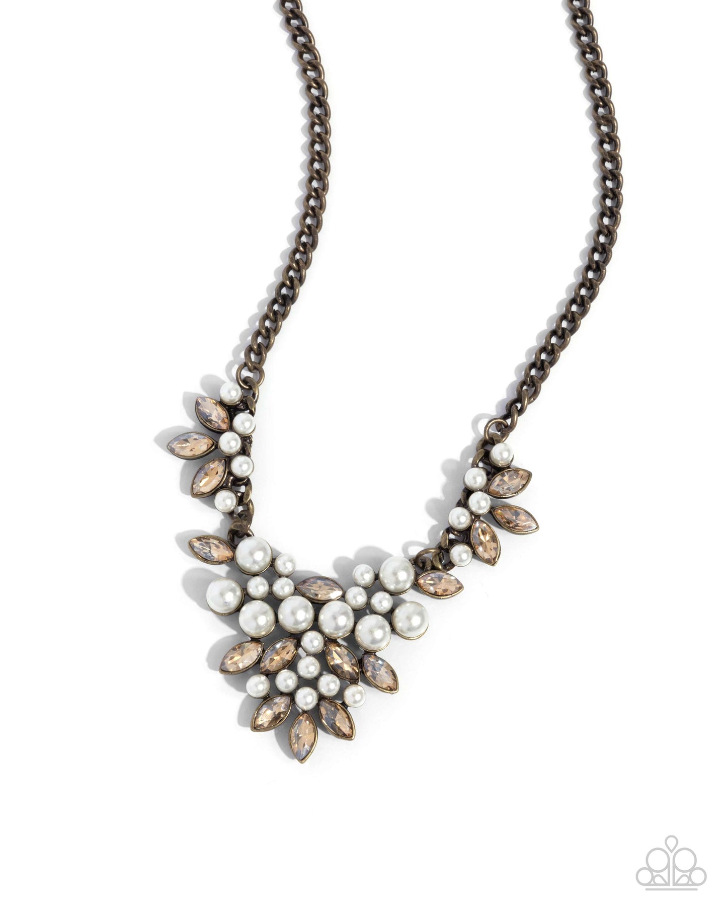 Fresh Facets - Brass White Pearl Necklace - Paparazzi Accessories