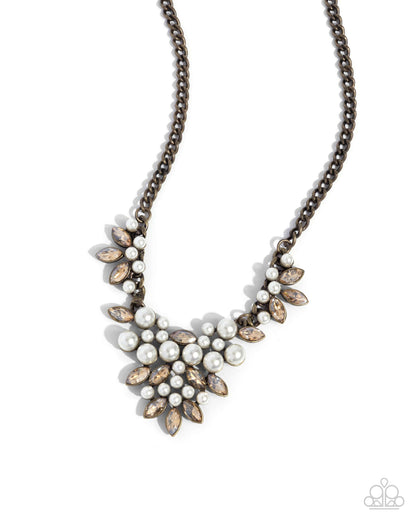 Fresh Facets - Brass White Pearl Necklace - Paparazzi Accessories