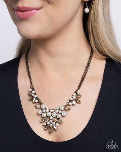 Fresh Facets - Brass White Pearl Necklace - Paparazzi Accessories