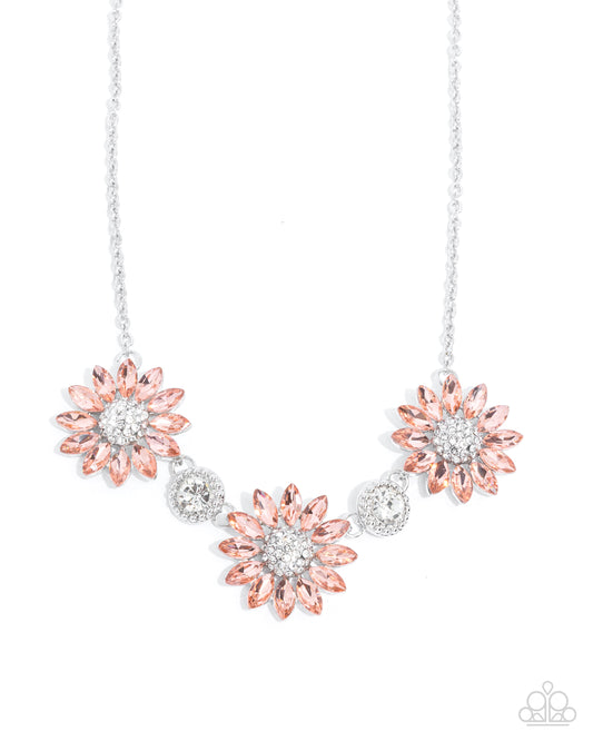 Vulnerable Vacation - Orange Rhinestone Sunflower Necklace - Paparazzi Accessories