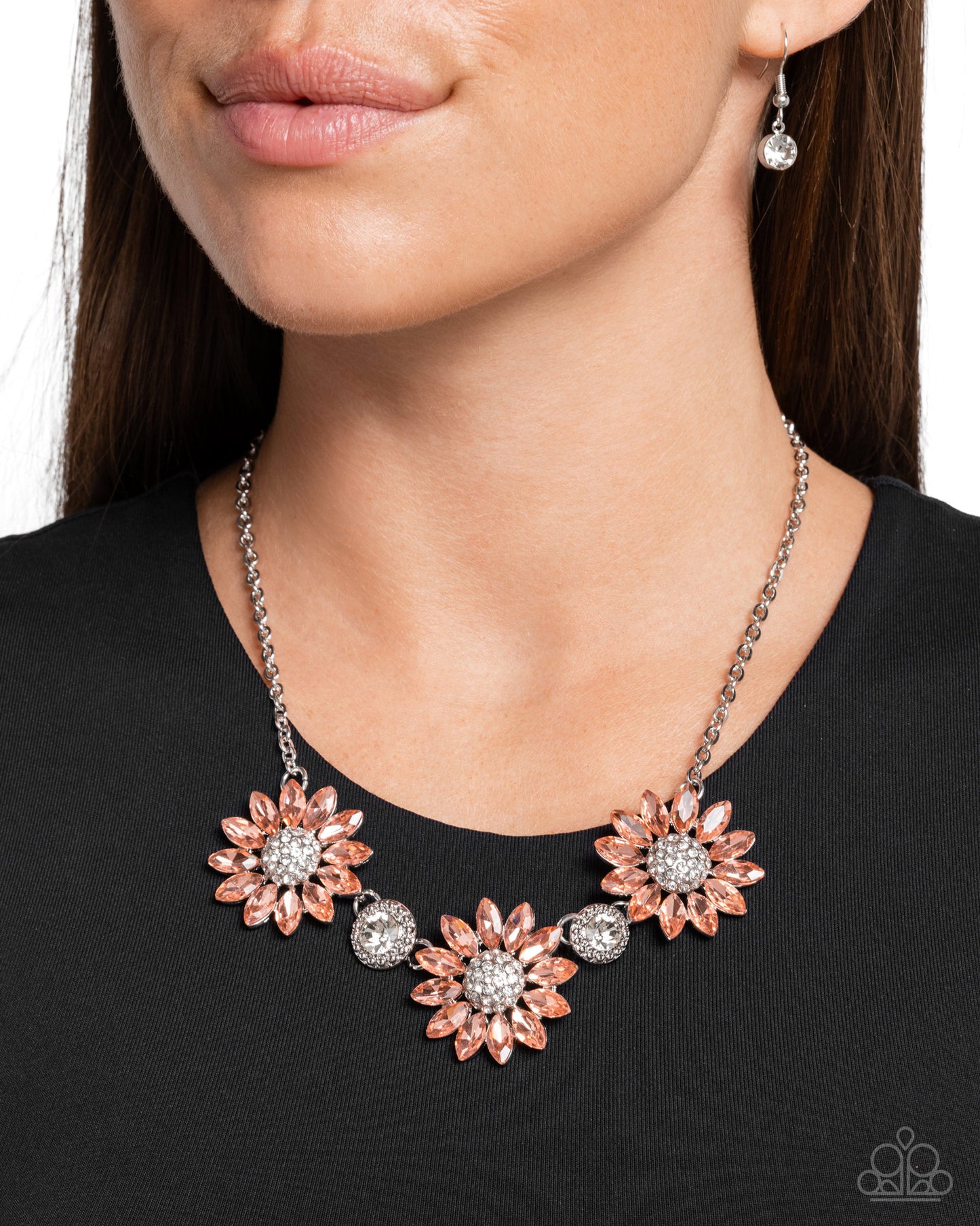 Vulnerable Vacation - Orange Rhinestone Sunflower Necklace - Paparazzi Accessories