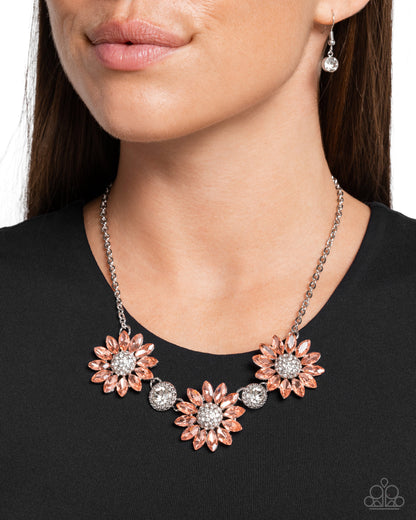 Vulnerable Vacation - Orange Rhinestone Sunflower Necklace - Paparazzi Accessories
