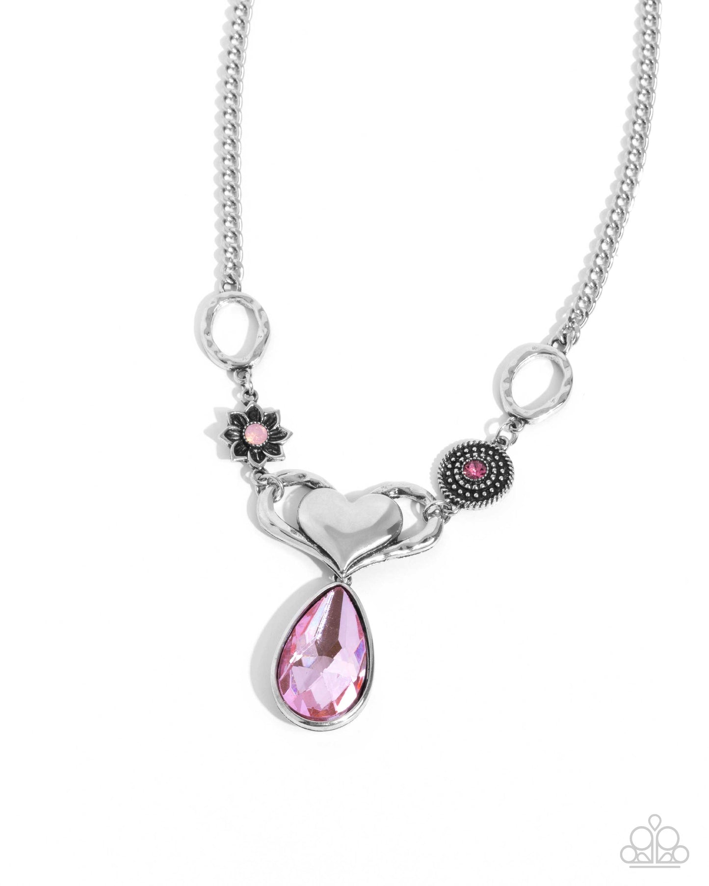 Favorite Fashion - Pink Rhinestone Teardrop Silver Necklace - Paparazzi Accessories