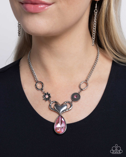 Favorite Fashion - Pink Rhinestone Teardrop Silver Necklace - Paparazzi Accessories