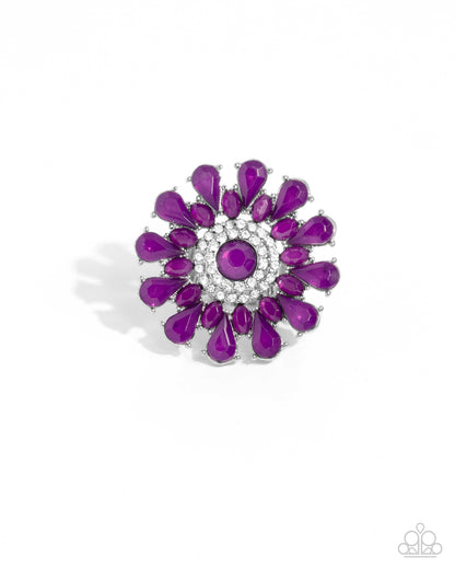 Steady Shimmer - Purple Gem Floral Ring - Paparazzi Accessories