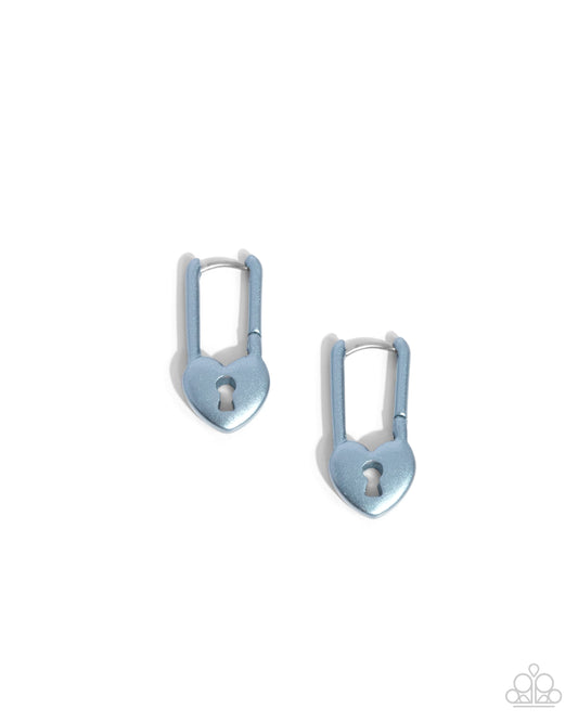 Pampered Padlock - Blue Heart Hinge Earrings - Paparazzi Accessories