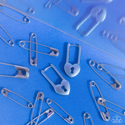 Pampered Padlock - Blue Heart Hinge Earrings - Paparazzi Accessories