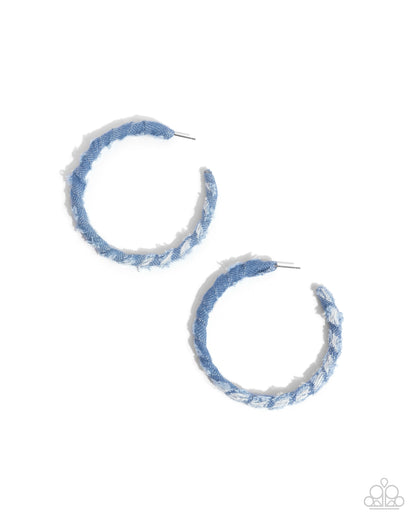 Denim Debut - Blue Denim Fabric Wrapped Hoop Earrings - Paparazzi Accessories