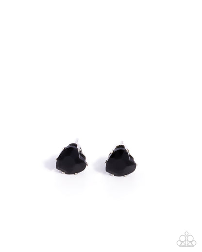 Sweetheart Stunner - Black Onyx Silver Post Earrings - Paparazzi Accessories