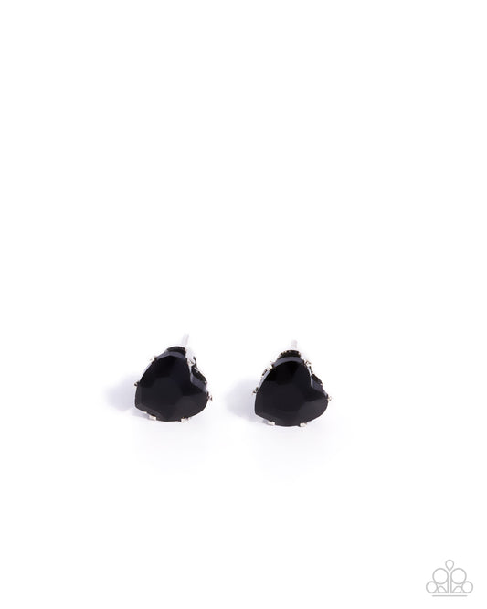 Sweetheart Stunner - Black Onyx Silver Post Earrings - Paparazzi Accessories