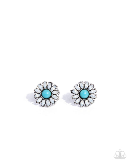 Santa Fe Showcase - Blue Turquoise Opalescent Rhinestone Post Back Earrings - Paparazzi Accessories