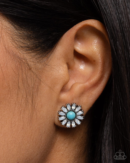 Santa Fe Showcase - Blue Turquoise Opalescent Rhinestone Post Back Earrings - Paparazzi Accessories