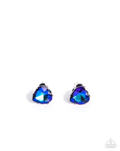 Sweetheart Stunner - Blue UV Shimmer Heart Rhinestone Post Earrings - Paparazzi Accessories