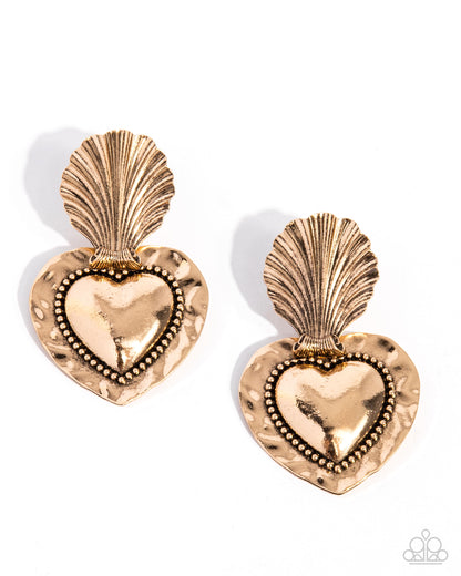 Mythical Moment - Gold Heart Earrings - Paparazzi Accessories