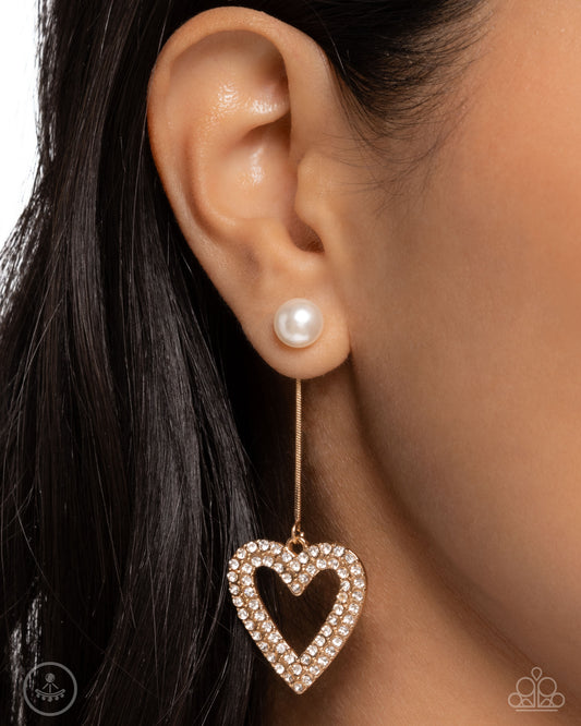Valentines Vision - Gold Heart White Pearl Double Sided Post Earrings - Paparazzi Accessories