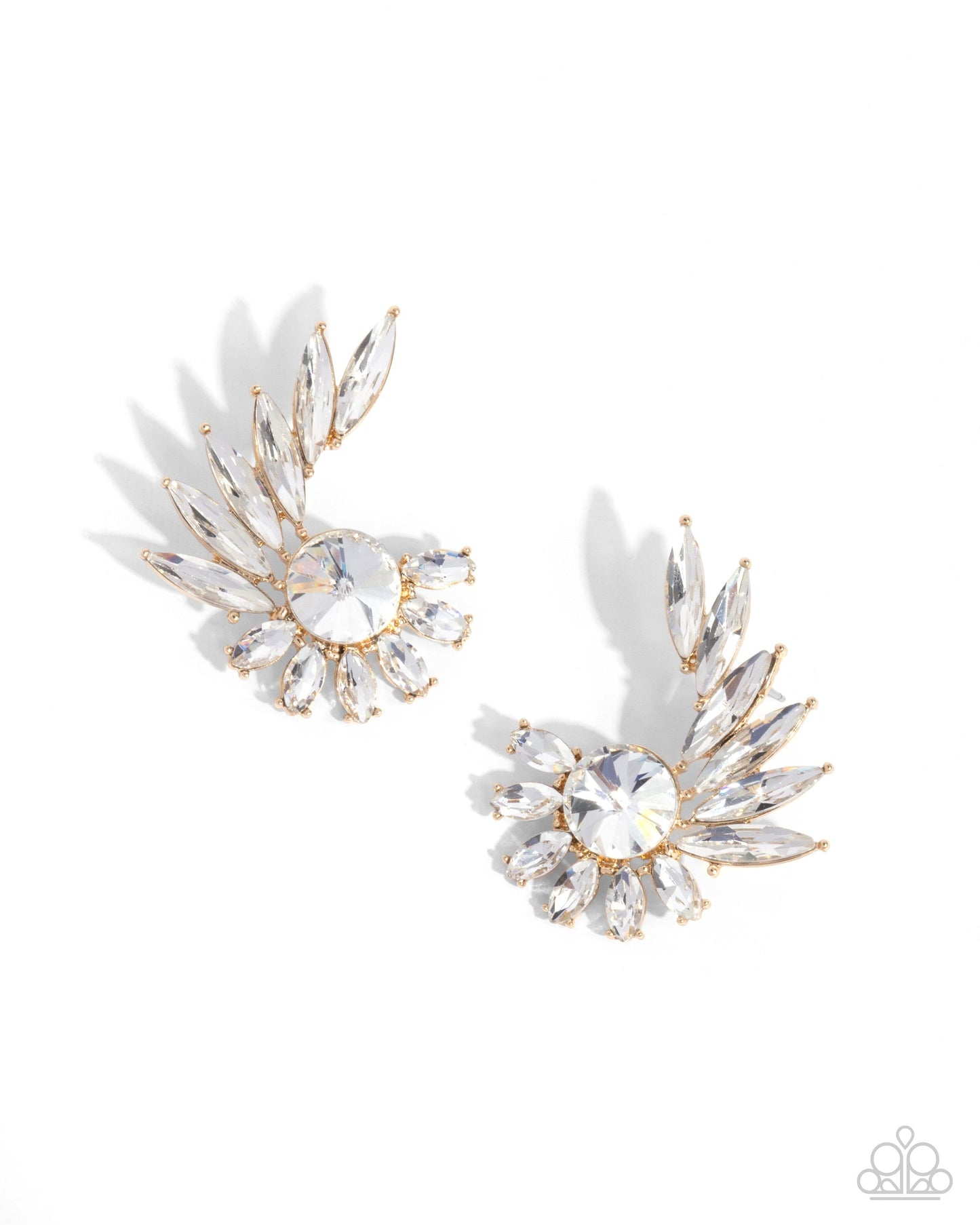 Greek Glam - Gold & White Rhinestone Post Earrings - Paparazzi Accessories