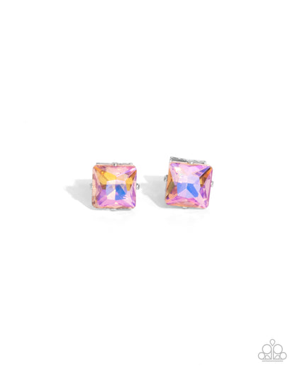 Squared Soprano - Orange UV Shimmer Gem Post Earrings - Paparazzi Accessories